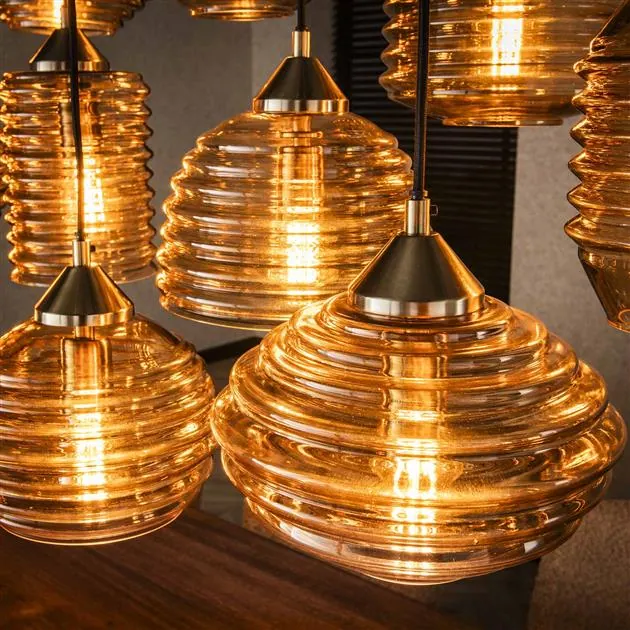 Lucy 15-lichts Hanglamp Rib glas Amber - Afbeelding 3