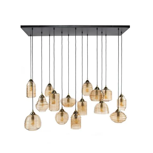 Lucy 15-lichts Hanglamp Rib glas Amber - Afbeelding 4
