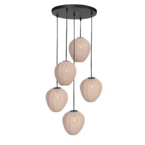Zavi 5-lichts Getrapte Hanglamp Crème Stof
